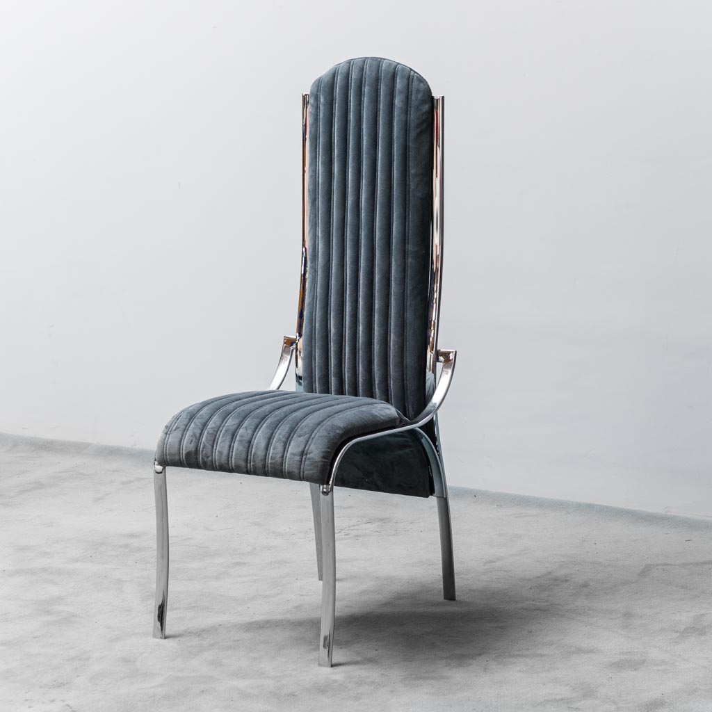 Set 4 Blue Velvet Chairs Metal 1970s Modern Vintage