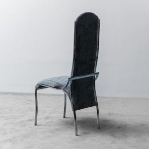 Set 4 Blue Velvet Chairs Metal 1970s Modern Vintage