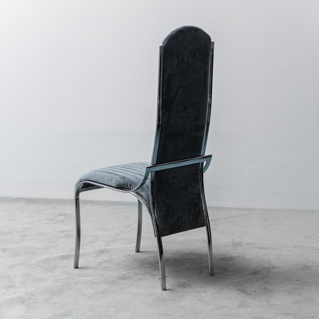 Set 4 Blue Velvet Chairs Metal 1970s Modern Vintage