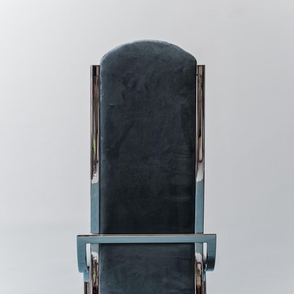 Set 4 Blue Velvet Chairs Metal 1970s Modern Vintage