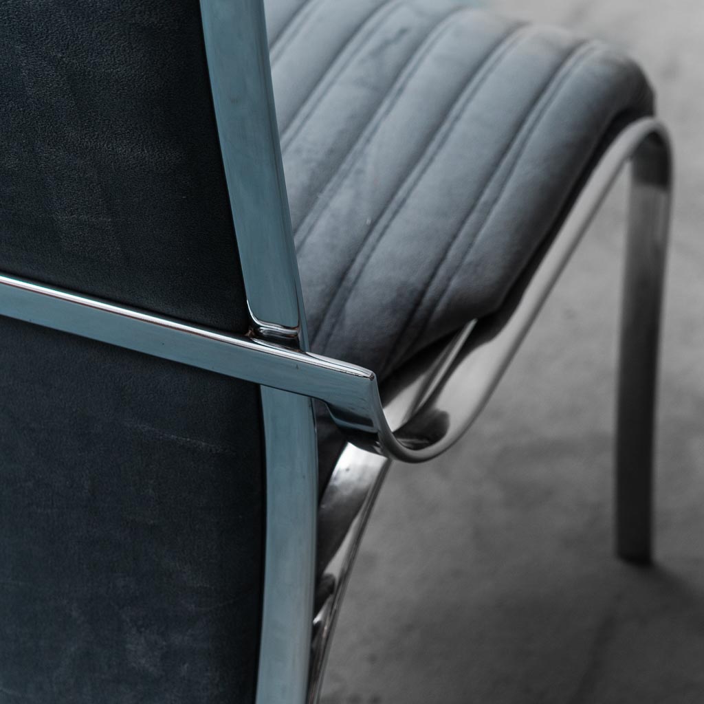 Set 4 Blue Velvet Chairs Metal 1970s Modern Vintage