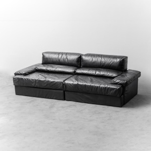 Modular Sofa In Black Leather Cinova Modern 70s
