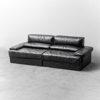 Modular Sofa In Black Leather Cinova Modern 70s