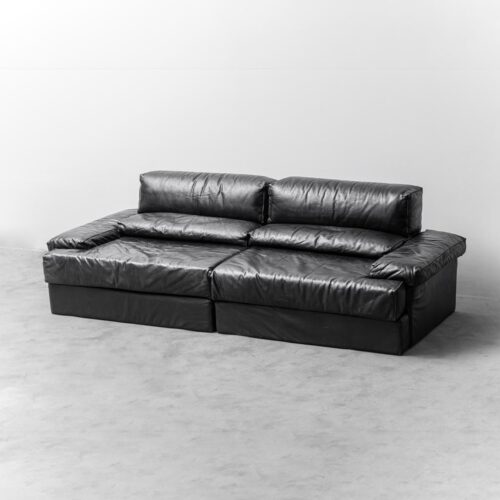 Modular Sofa In Black Leather Cinova Modern 70s