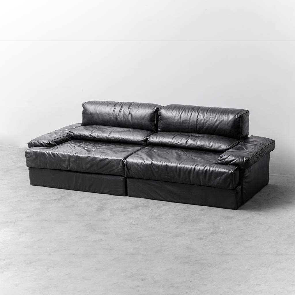 Modular Sofa In Black Leather Cinova Modern 70s