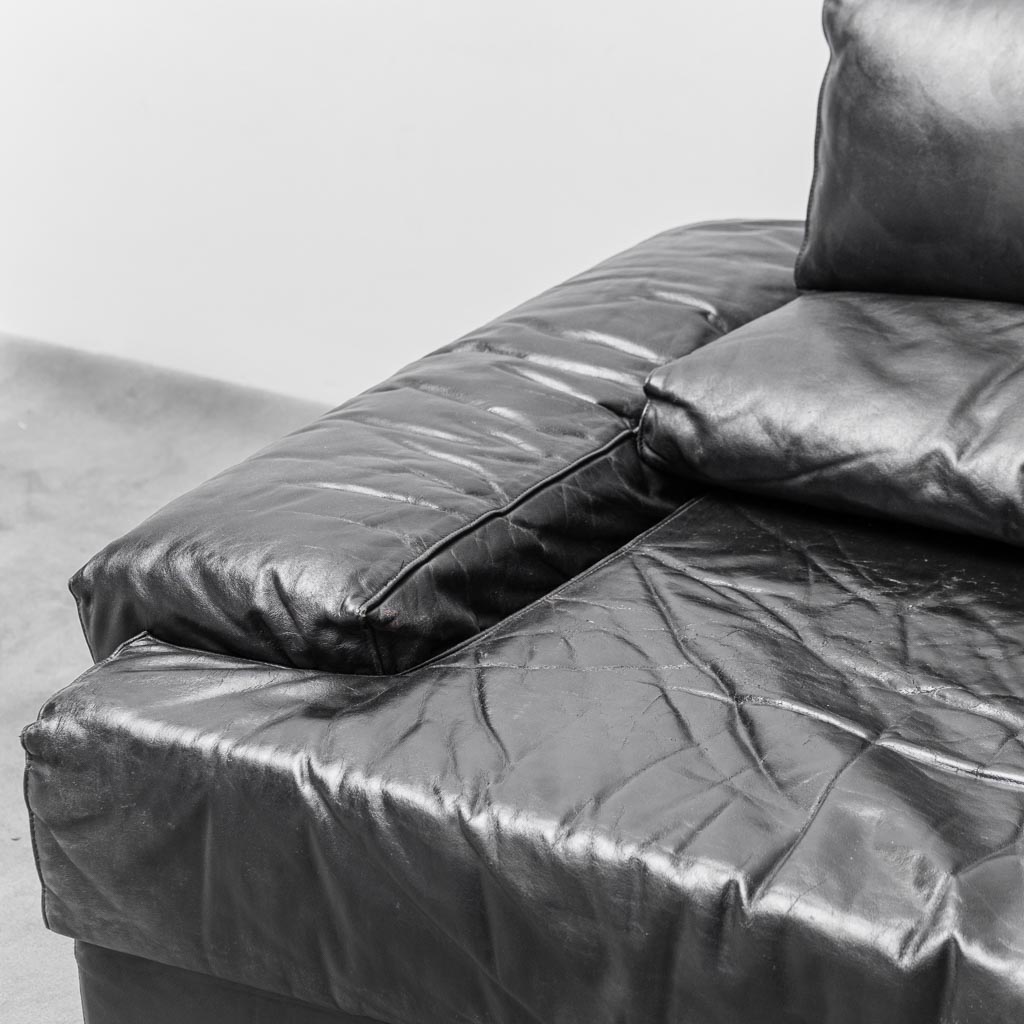 Modular Sofa In Black Leather Cinova Modern 70s