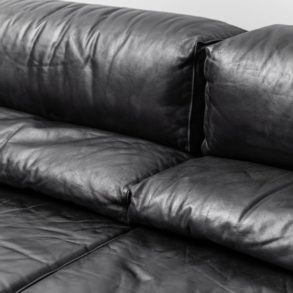 Modular Sofa In Black Leather Cinova Modern 70s