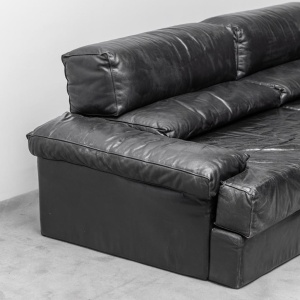Modular Sofa In Black Leather Cinova Modern 70s