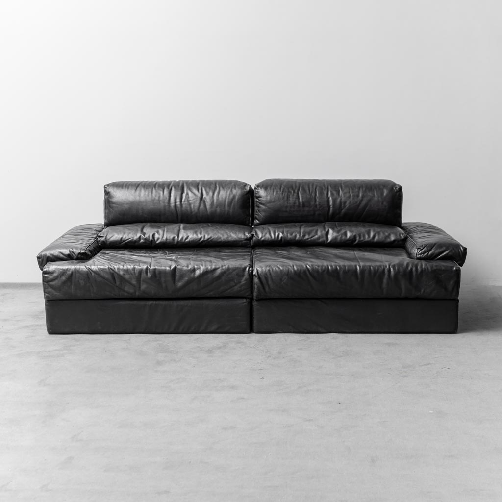 Modular Sofa In Black Leather Cinova Modern 70s
