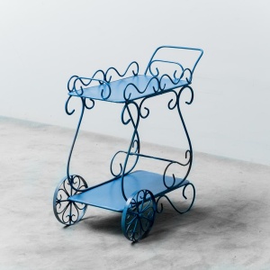 Blue Wrought Iron Bar Trolley 1950's Modern Vintage