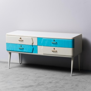 Mobile Sideboard White Wood Metal 1960's Modern Vintage