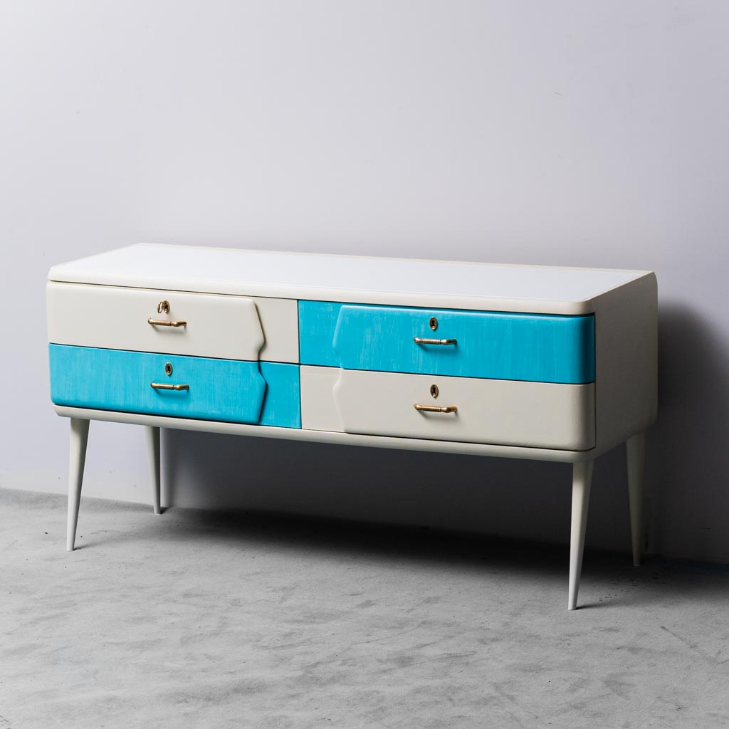 Mobile Sideboard White Wood Metal 1960's Modern Vintage