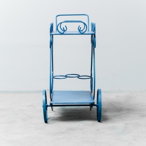 Blue Wrought Iron Bar Trolley 1950's Modern Vintage