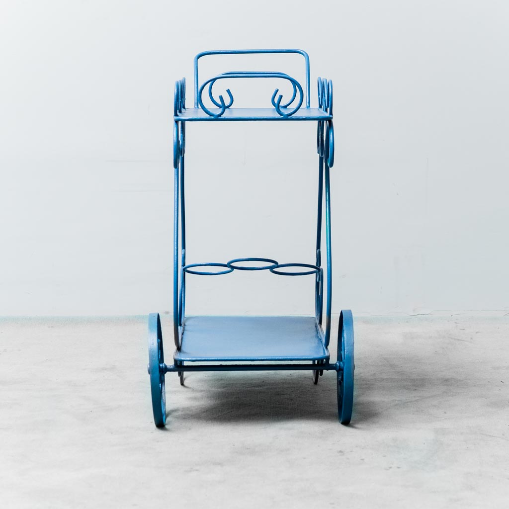 Blue Wrought Iron Bar Trolley 1950's Modern Vintage
