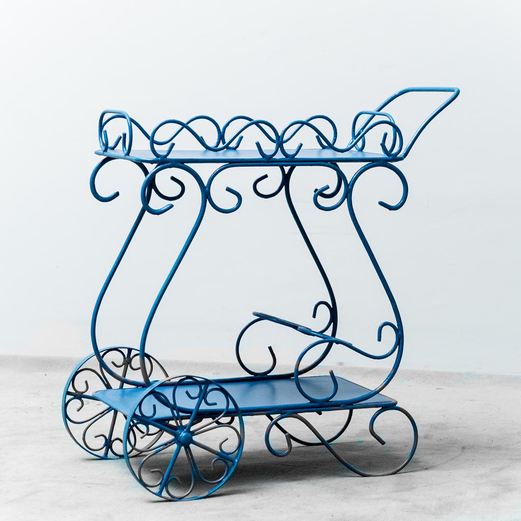 Blue Wrought Iron Bar Trolley 1950's Modern Vintage