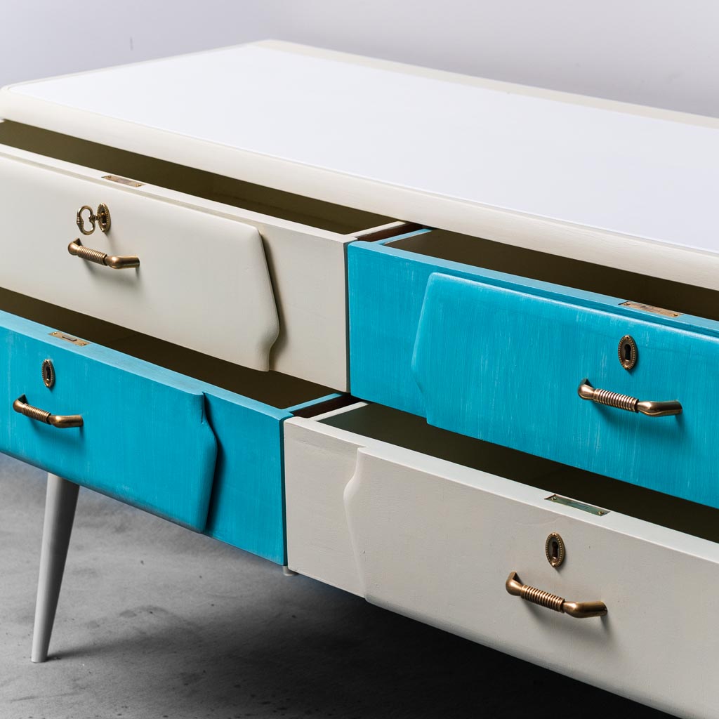 Mobile Sideboard White Wood Metal 1960's Modern Vintage