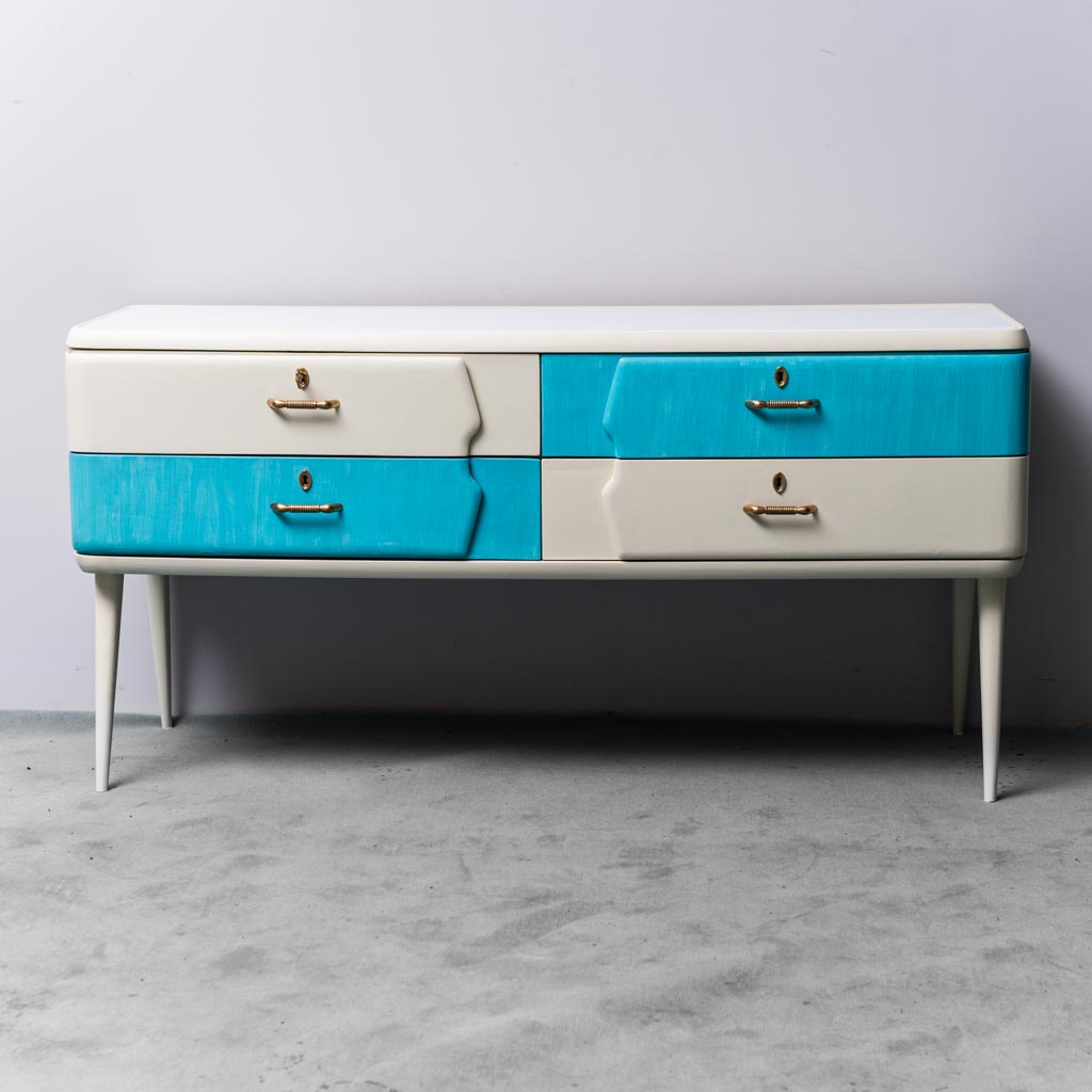 Mobile Sideboard White Wood Metal 1960's Modern Vintage