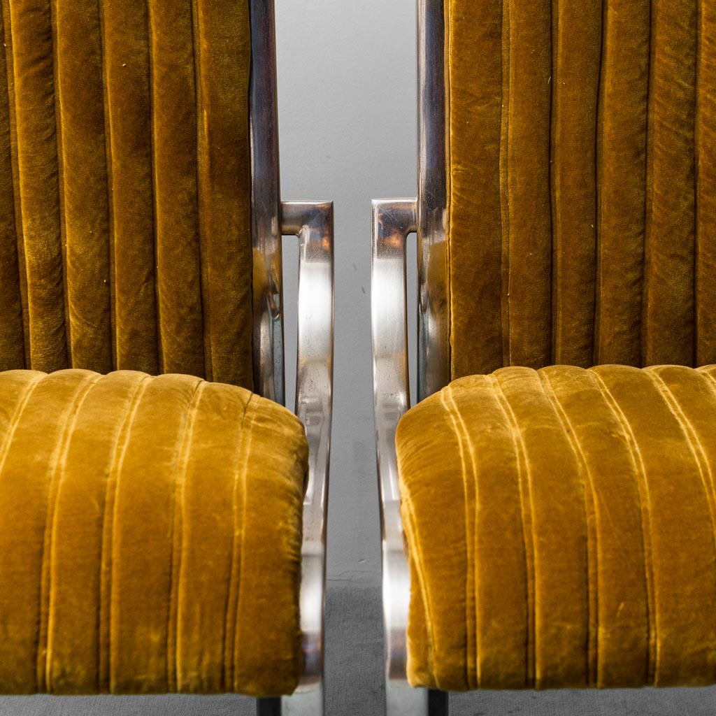 Set 4 Yellow Velvet Chairs Metal 1970s Modern Vintage