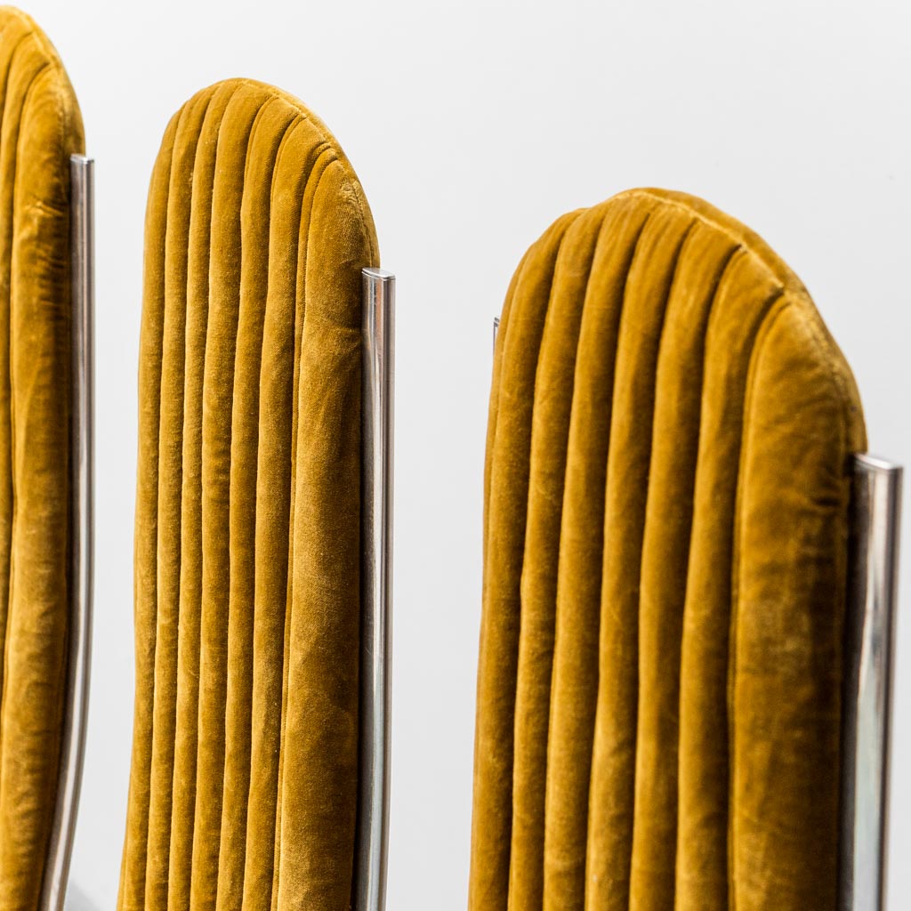 Set 4 Yellow Velvet Chairs Metal 1970s Modern Vintage