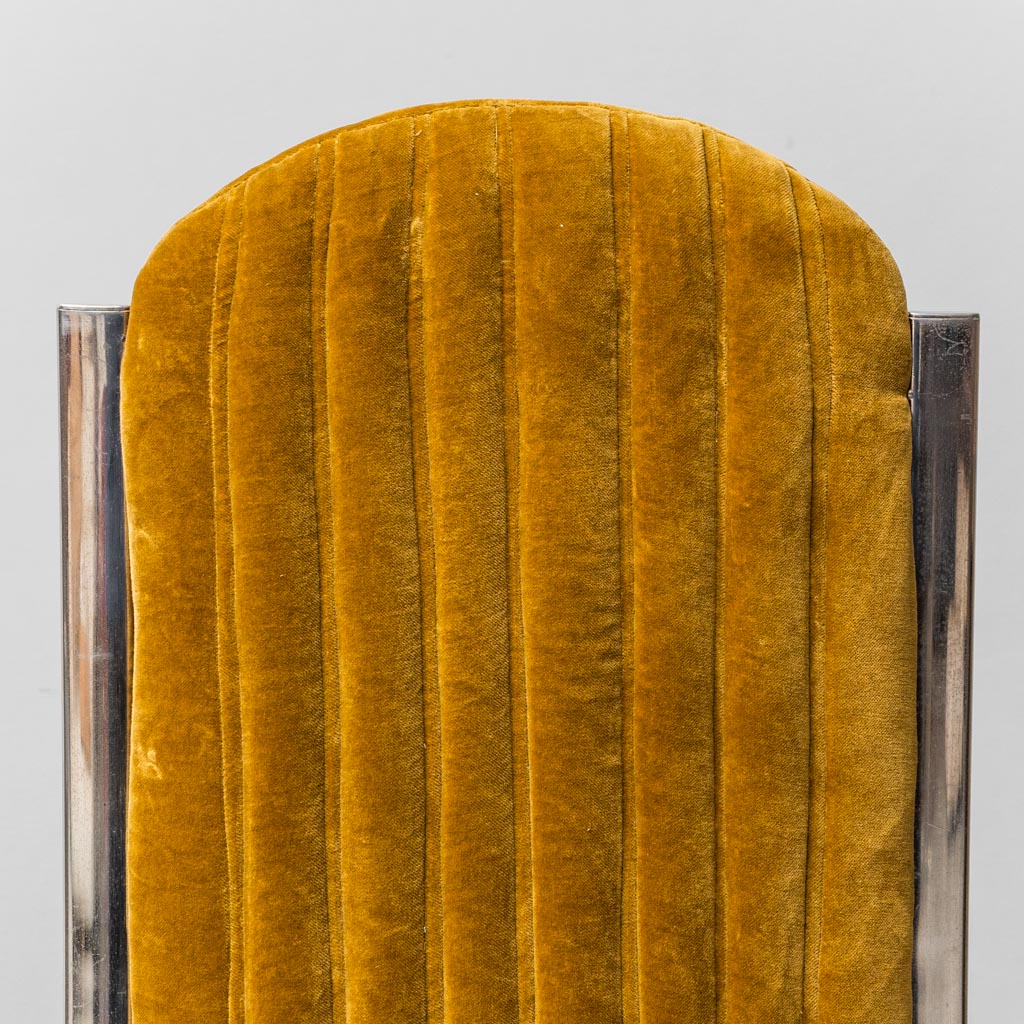Set 4 Yellow Velvet Chairs Metal 1970s Modern Vintage
