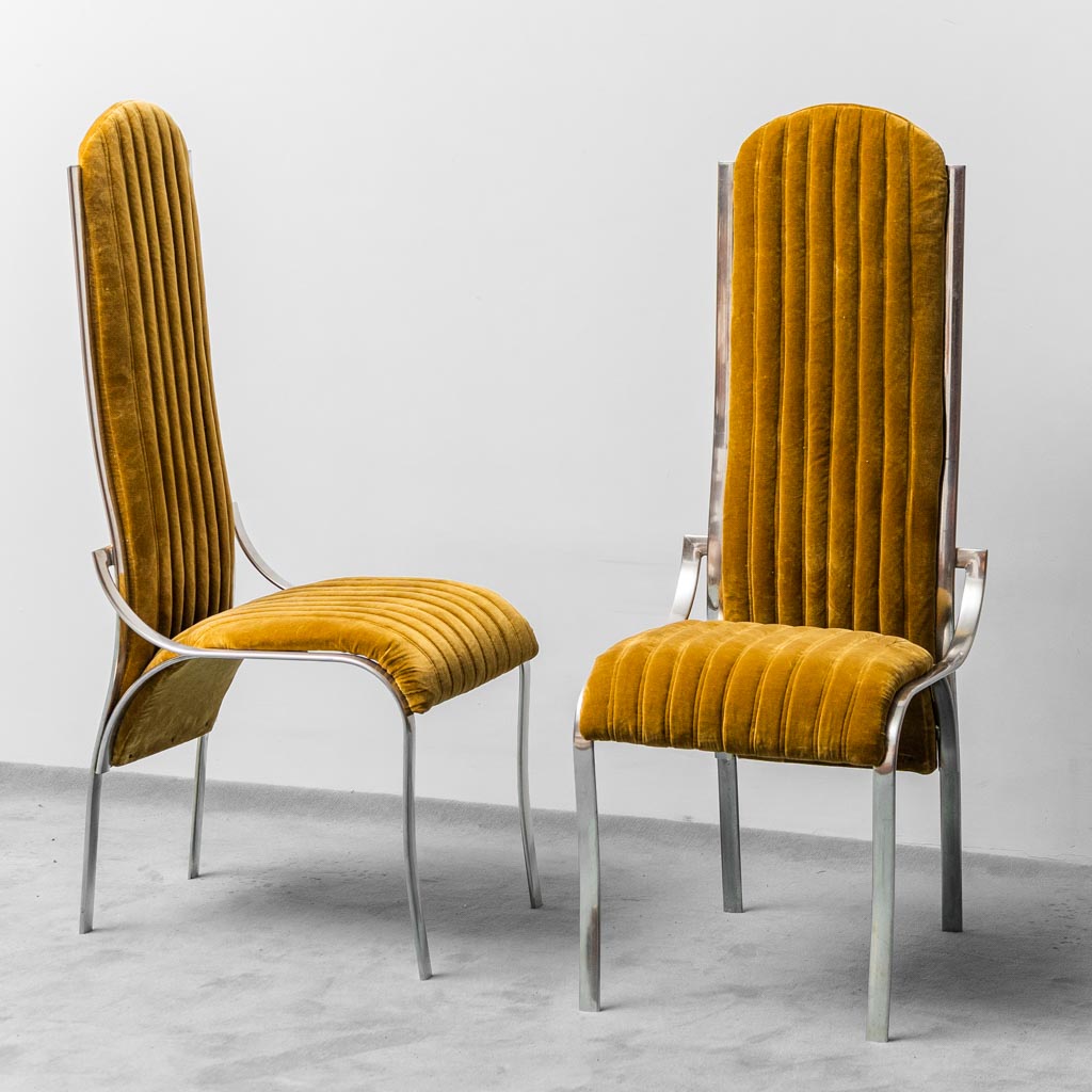 Set 4 Yellow Velvet Chairs Metal 1970s Modern Vintage
