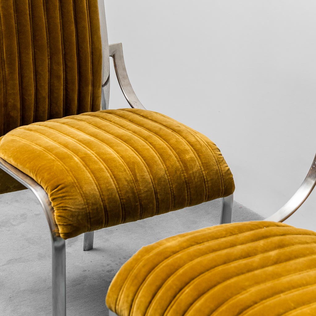 Set 4 Yellow Velvet Chairs Metal 1970s Modern Vintage