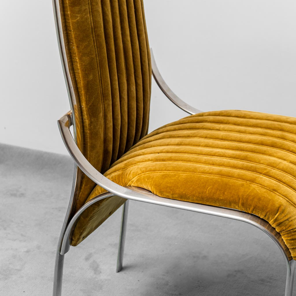 Set 4 Yellow Velvet Chairs Metal 1970s Modern Vintage