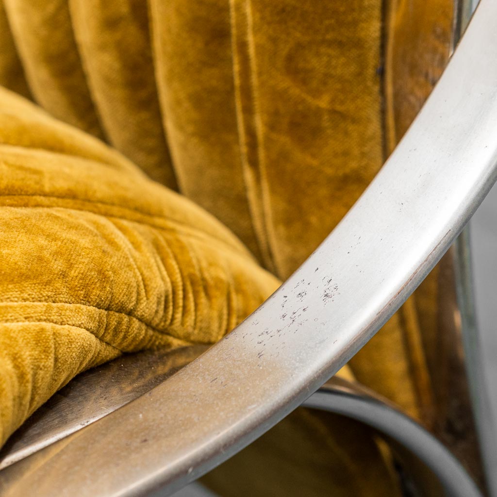Set 4 Yellow Velvet Chairs Metal 1970s Modern Vintage