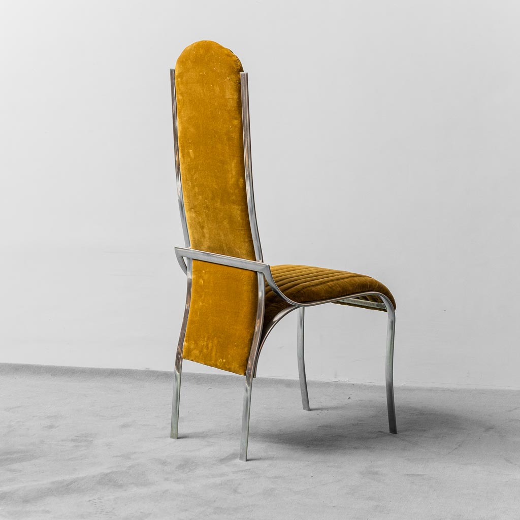 Set 4 Yellow Velvet Chairs Metal 1970s Modern Vintage