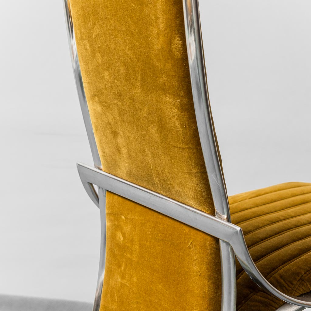 Set 4 Yellow Velvet Chairs Metal 1970s Modern Vintage