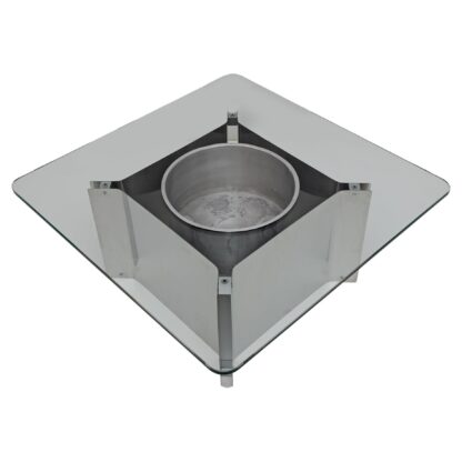Michel Boyer Style Mid-century Modern French Steel and Glass Coffee Table, 1970s