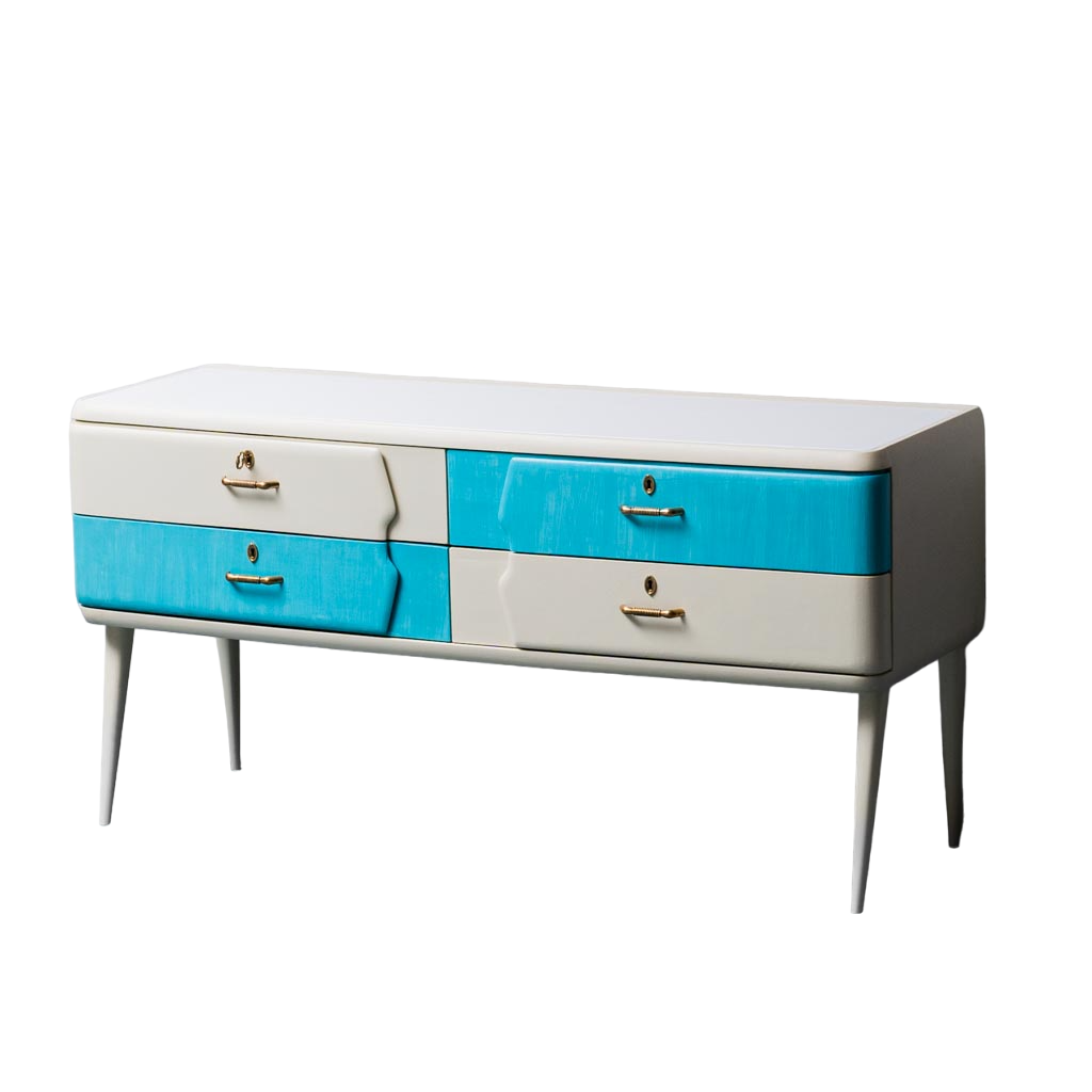 Mobile Sideboard White Wood Metal 1960's Modern Vintage