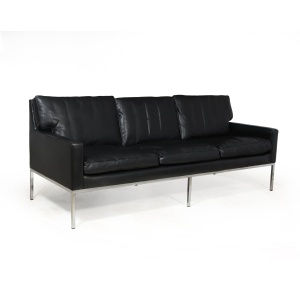 Mid Century Scandinavian Modern Black Leather Sofa
