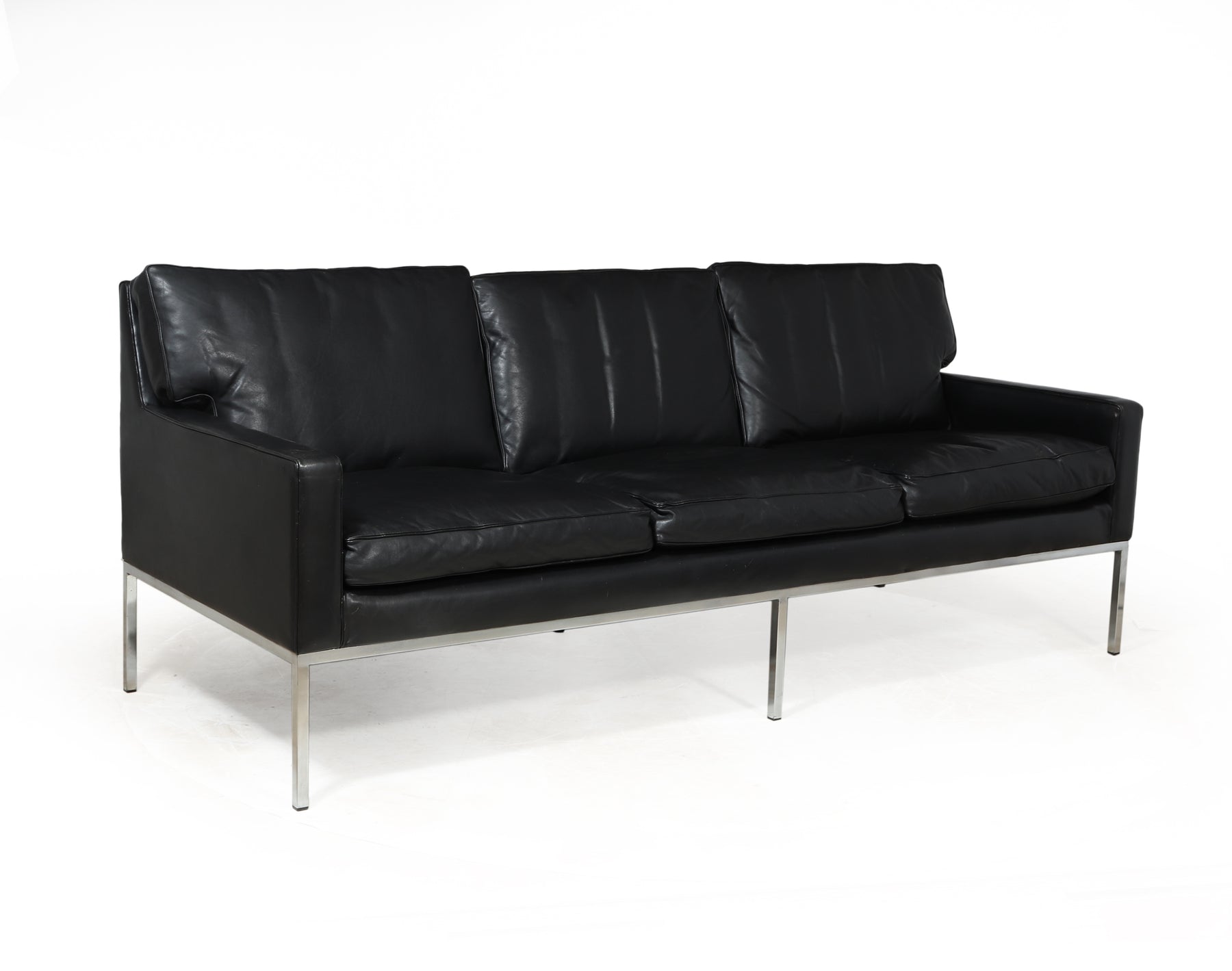 Mid Century Scandinavian Modern Black Leather Sofa