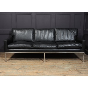 Mid Century Scandinavian Modern Black Leather Sofa