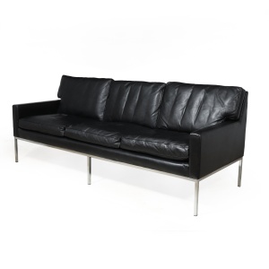 Mid Century Scandinavian Modern Black Leather Sofa