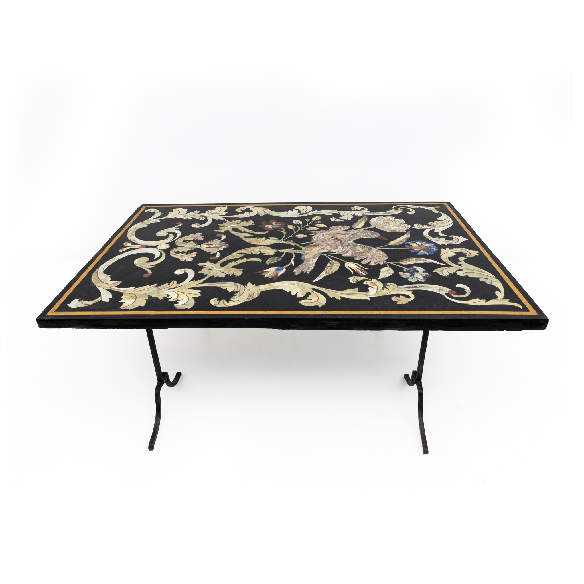 20th Century Italian Handmade Wrought Iron Coffee Table Frame with Inlaid Marble Top