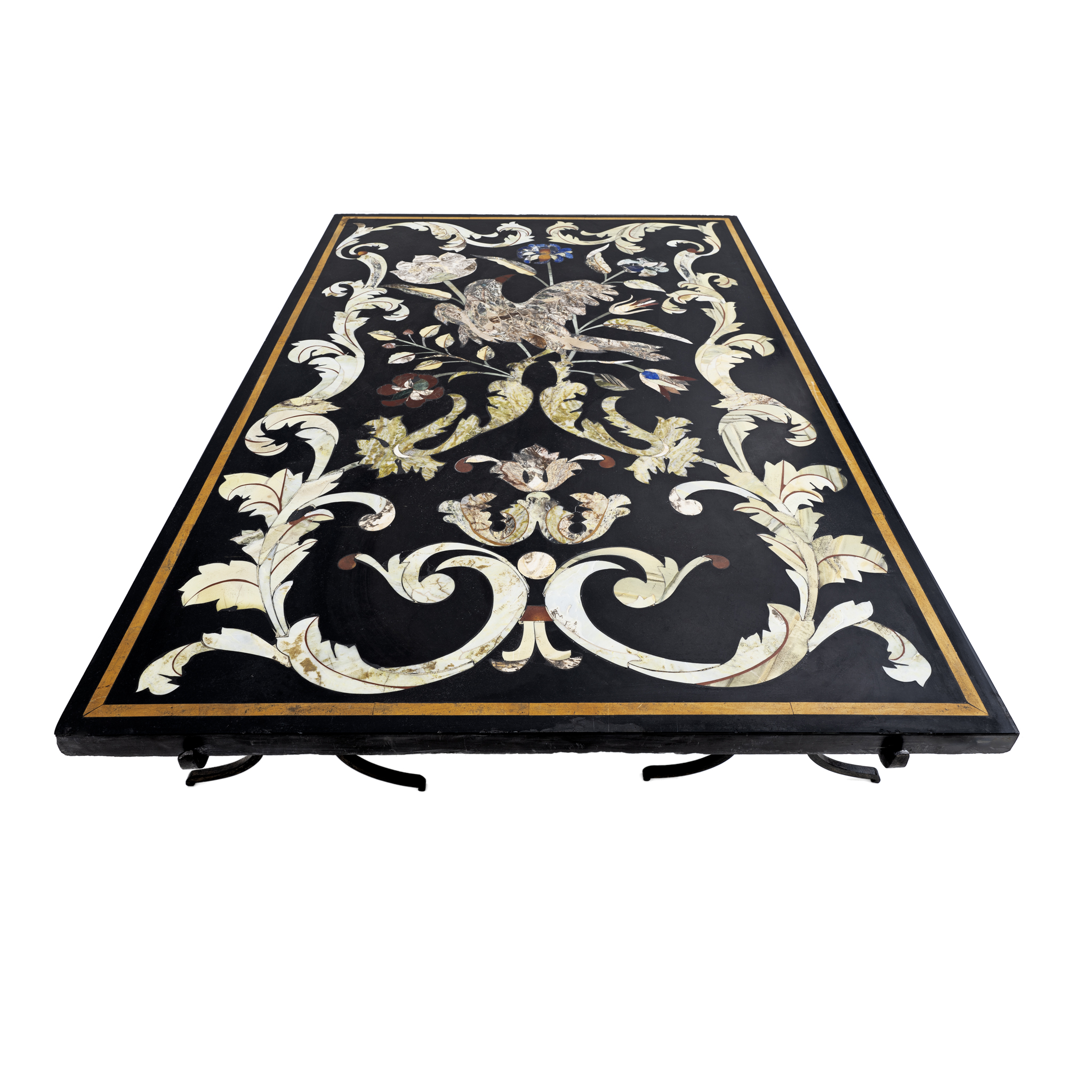 20th Century Italian Handmade Wrought Iron Coffee Table Frame with Inlaid Marble Top