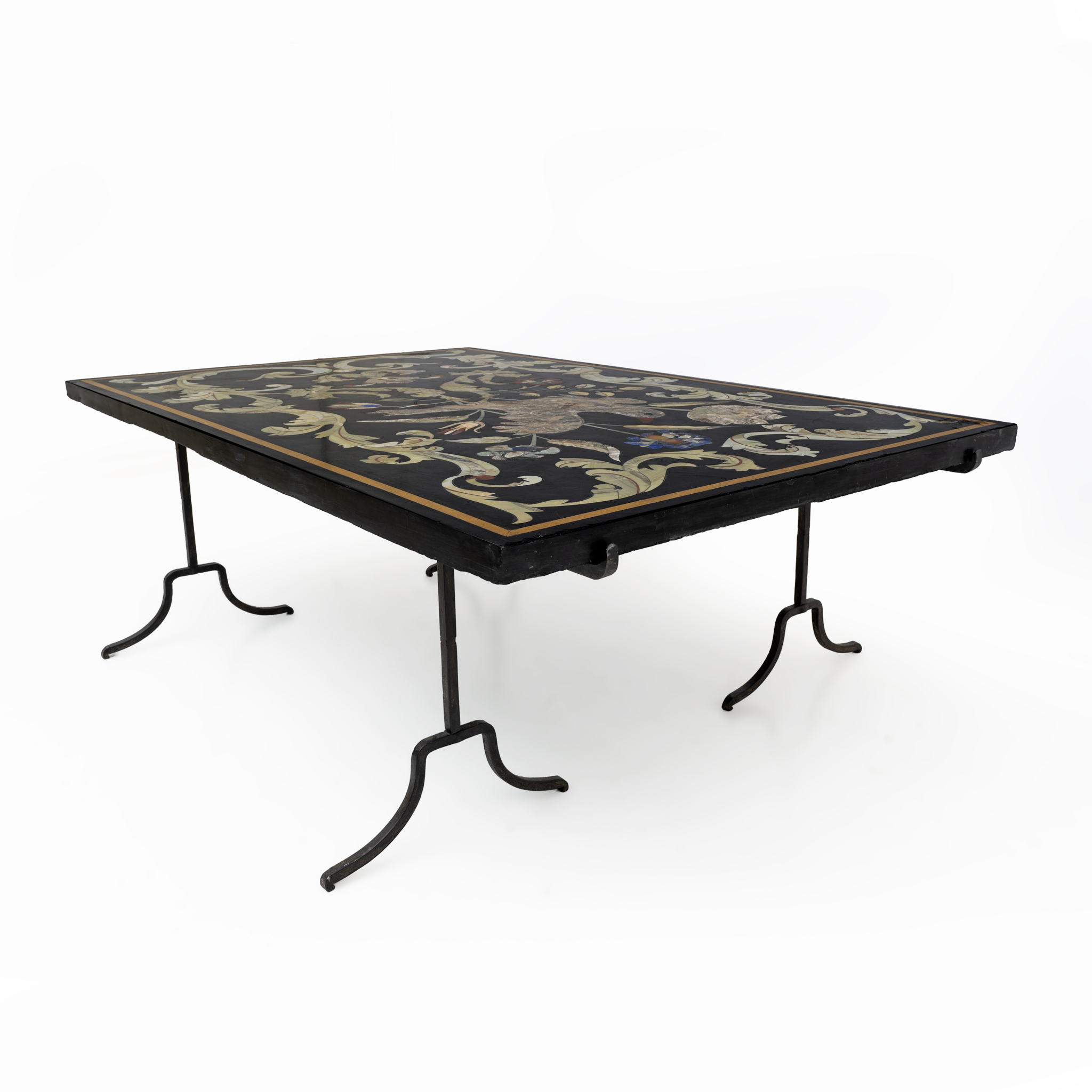 20th Century Italian Handmade Wrought Iron Coffee Table Frame with Inlaid Marble Top
