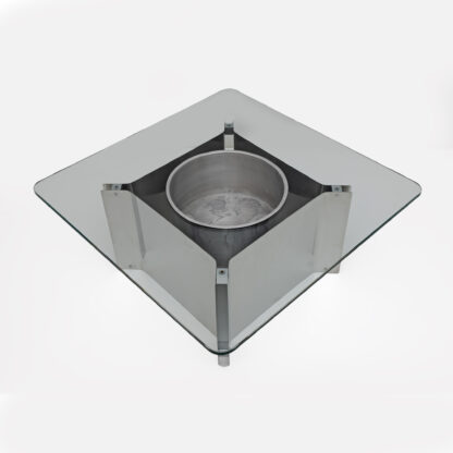 Michel Boyer Style Mid-century Modern French Steel and Glass Coffee Table, 1970s - Image 2