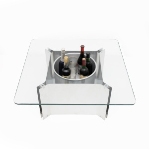 Michel Boyer Style Mid-century Modern French Steel and Glass Coffee Table, 1970s