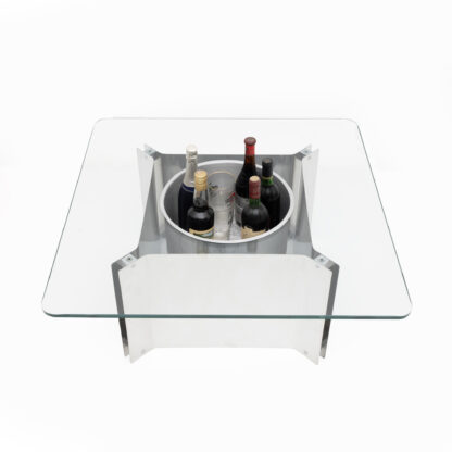 Michel Boyer Style Mid-century Modern French Steel and Glass Coffee Table, 1970s - Image 3