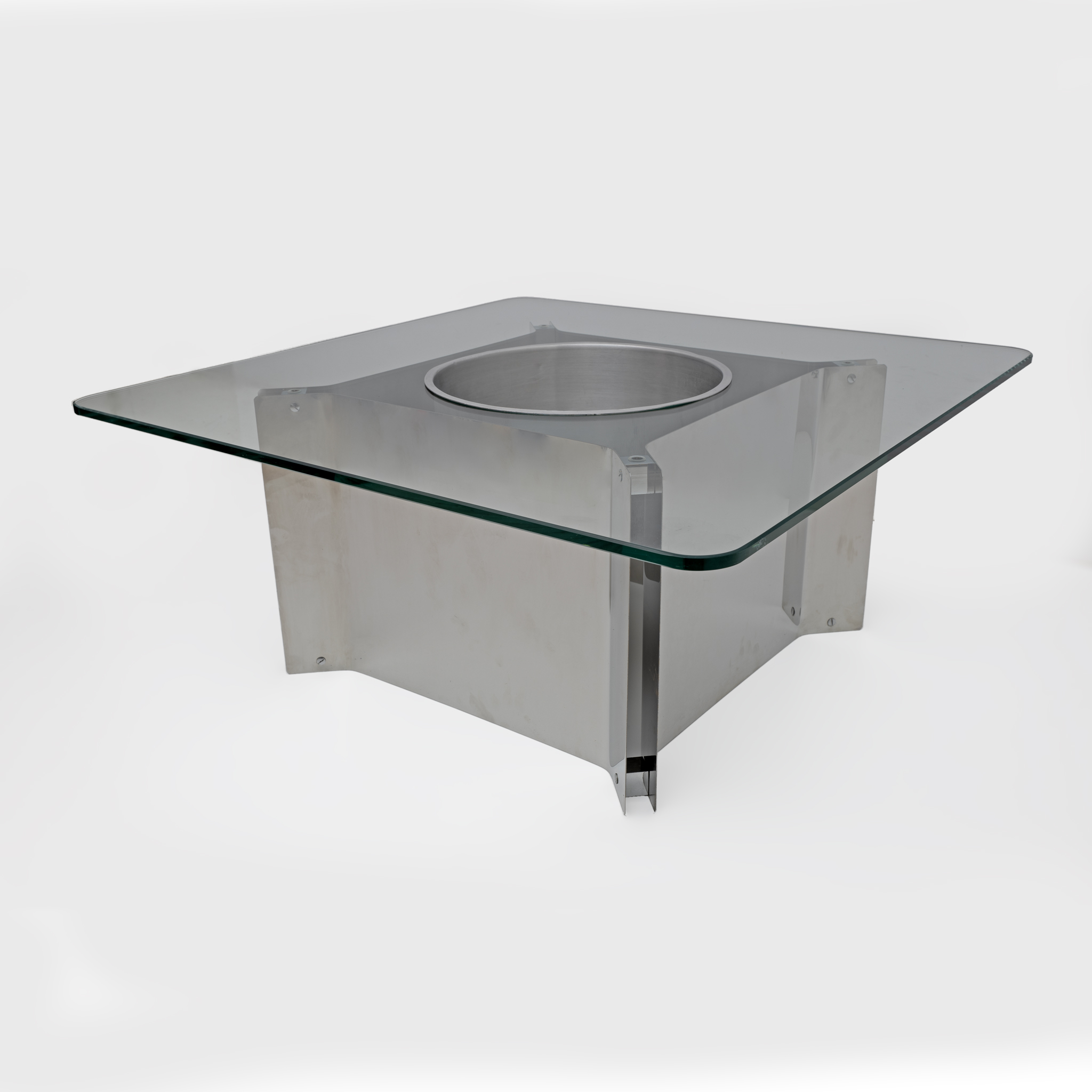 Michel Boyer Style Mid-century Modern French Steel and Glass Coffee Table, 1970s
