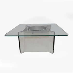 Michel Boyer Style Mid-century Modern French Steel and Glass Coffee Table, 1970s
