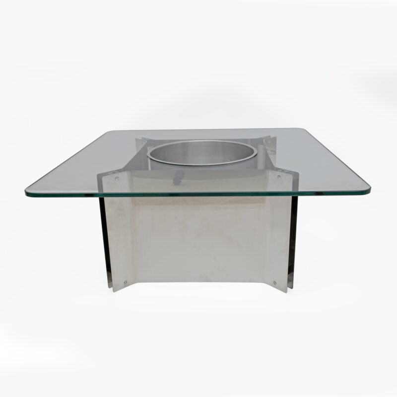 Michel Boyer Style Mid-century Modern French Steel and Glass Coffee Table, 1970s