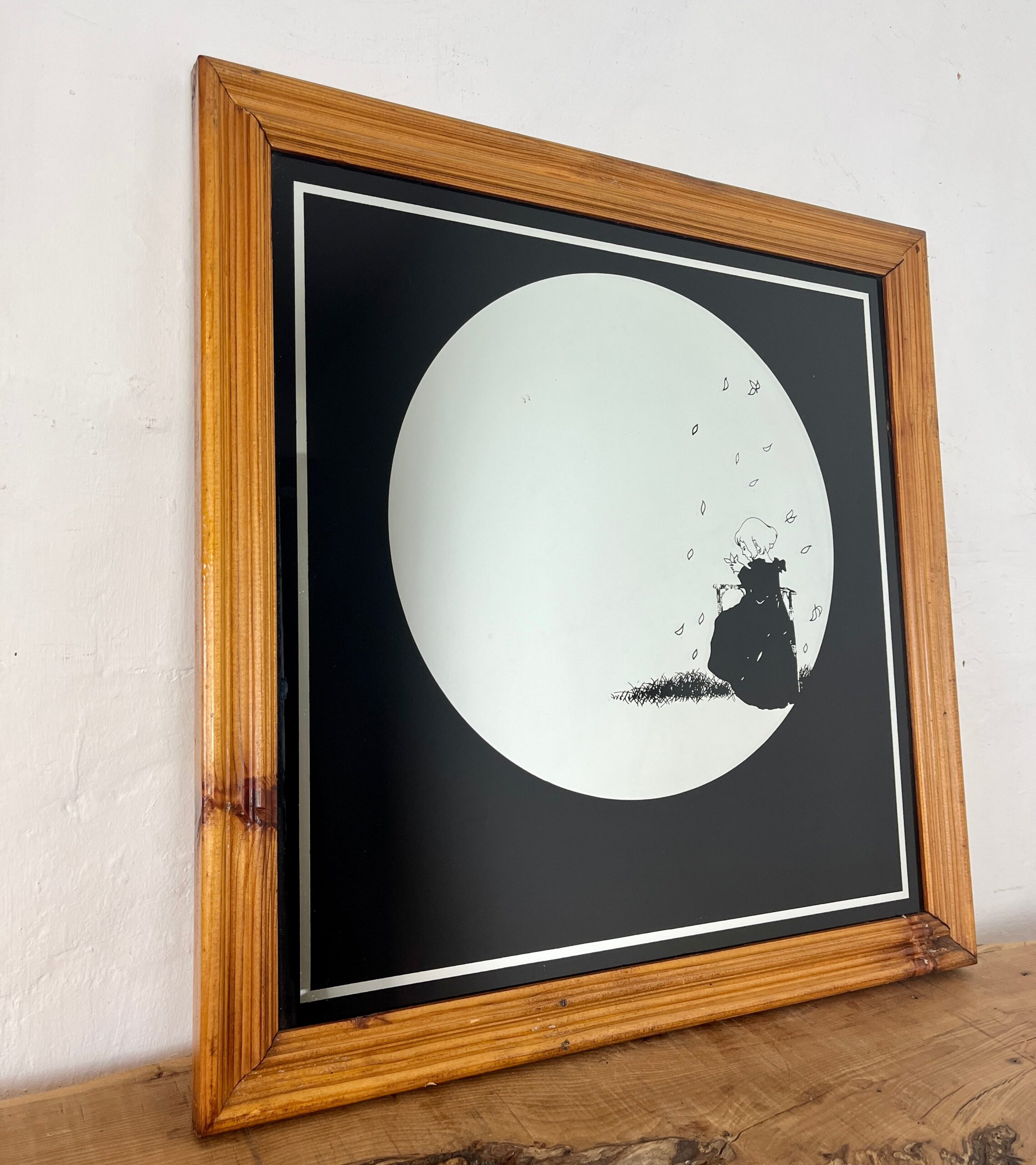 Vintage Art Nouveau Mirror, Girl With Leaves Noir Design