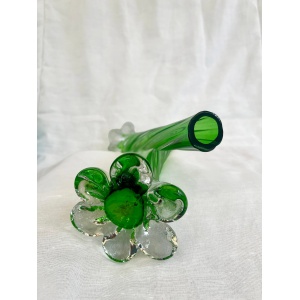A pair of Uranium green French vintage twist stem vases. Art glass flower sleeves, circa 1950.