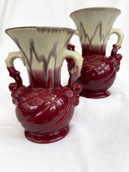An attractive pair of Mid century fat lava glaze German handled vases - Image 9