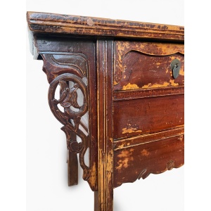 Antique Qing dynasty 19th century Chinese Red Lacquered Altar Table Sideboard