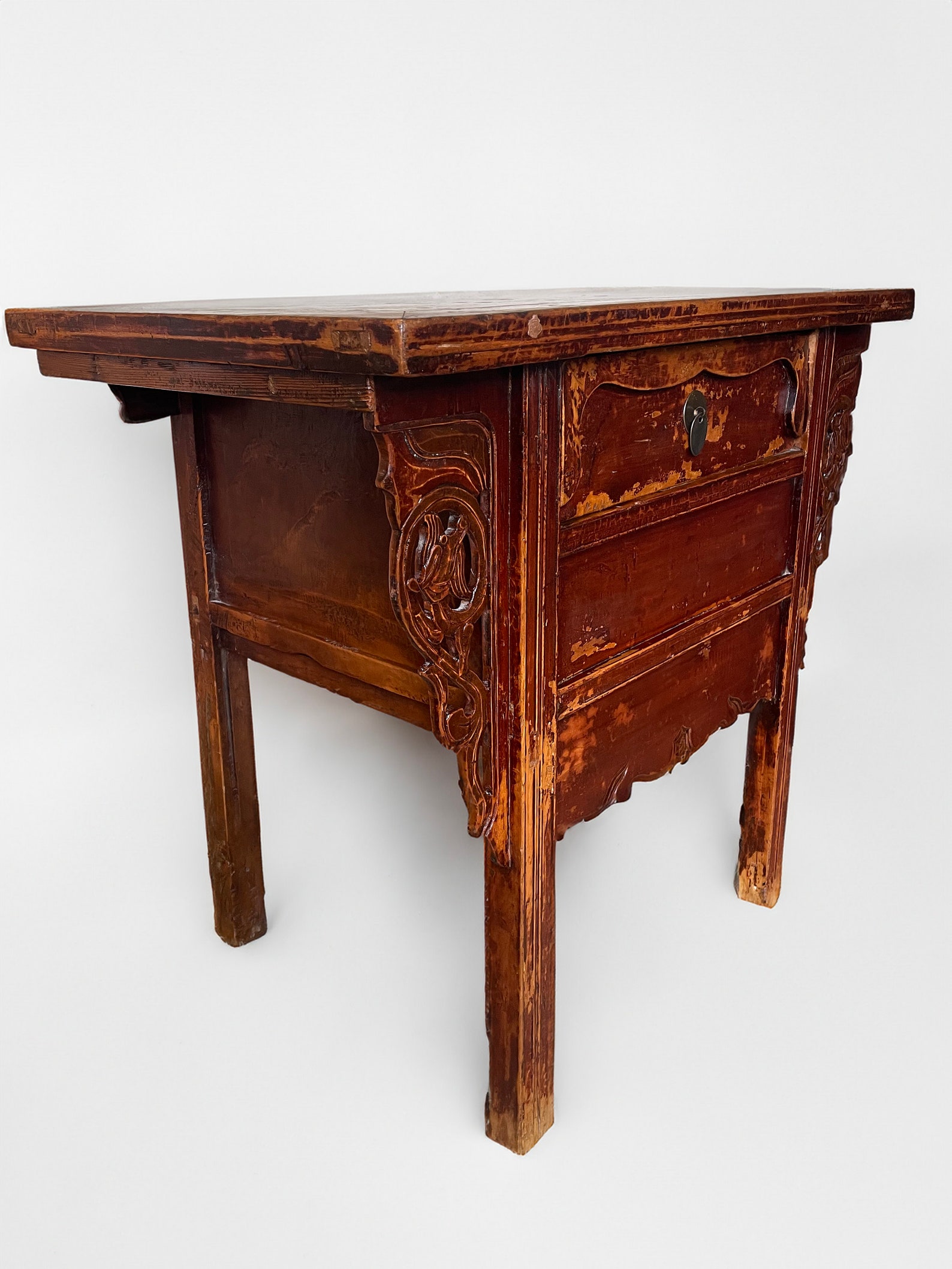 Antique Qing dynasty 19th century Chinese Red Lacquered Altar Table Sideboard